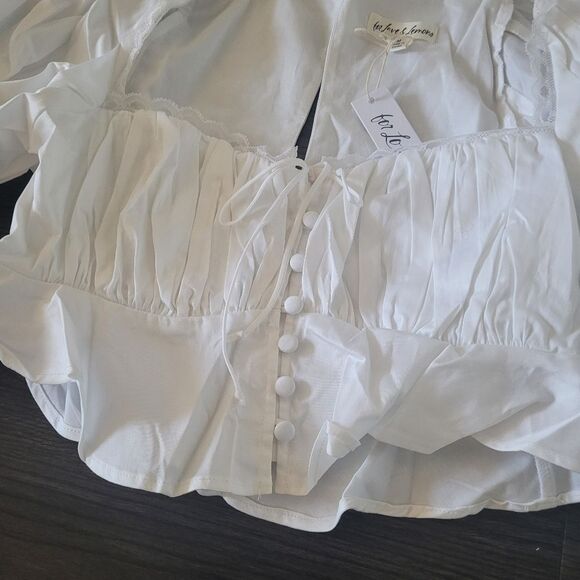 For Love And Lemons Carey Crop Poplin Top Women's Medium White Cottagecore - Picture 3 of 8